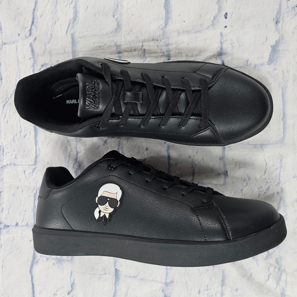 Karl Lagerfeld Cyro Sneakers Men 12 Black Ikonik Karl Low Top Faux Leather Shoes